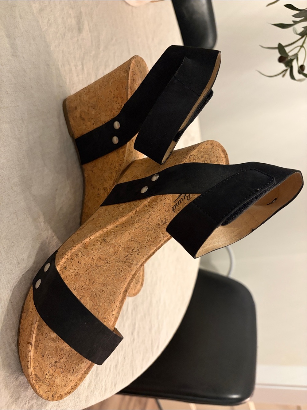 Lucky Brand Black Cork Wedge Sandals